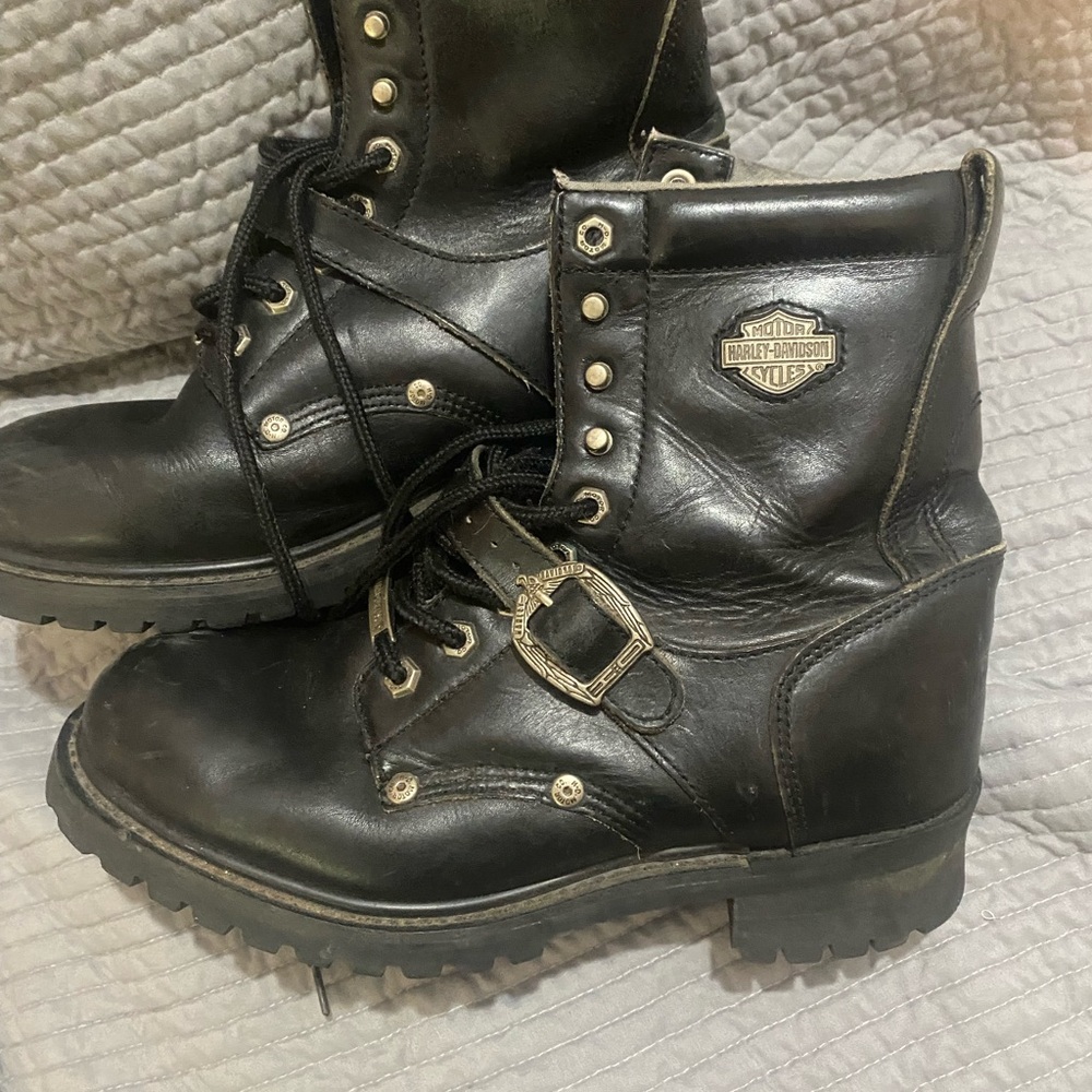 Harley-Davidson Black Leather Boots with Orange Tag